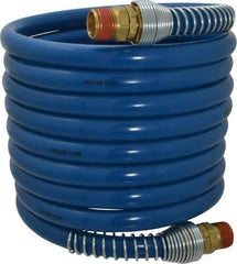 Coilhose Pneumatics - 3/8" ID, 3/8 Thread, 12' Long, Blue Nylon Coiled & Self Storing Hose - 230 Max psi, Male Swivel x Male Swivel - Industrial Tool & Supply
