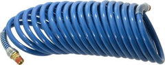 Coilhose Pneumatics - 3/8" ID, 3/8 Thread, 25' Long, Blue Nylon Coiled & Self Storing Hose - 230 Max psi, Male Swivel x Male Swivel - Industrial Tool & Supply