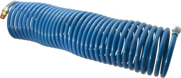 Coilhose Pneumatics - 3/8" ID, 3/8 Thread, 50' Long, Blue Nylon Coiled & Self Storing Hose - 230 Max psi, Male Swivel x Male Swivel - Industrial Tool & Supply