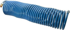 Coilhose Pneumatics - 3/8" ID, 3/8 Thread, 50' Long, Blue Nylon Coiled & Self Storing Hose - 230 Max psi, Male Swivel x Male Swivel - Industrial Tool & Supply