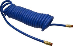 Coilhose Pneumatics - 3/8" ID, 3/8 Thread, 25' Long, Blue Polyurethane Coiled & Self Storing Hose - 115 Max psi, Male Swivel x Male Swivel - Industrial Tool & Supply