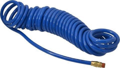 Coilhose Pneumatics - 3/8" ID, 3/8 Thread, 30' Long, Blue Polyurethane Coiled & Self Storing Hose - 115 Max psi, Male Swivel x Male Swivel - Industrial Tool & Supply