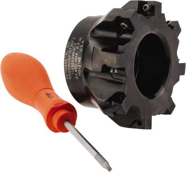 Kennametal - 8 Inserts, 3" Cut Diam, 1" Arbor Diam, 0.258" Max Depth of Cut, Indexable Square-Shoulder Face Mill - 0/90° Lead Angle, 1-3/4" High, SPCT 3125.. Insert Compatibility, Series KSSM - Industrial Tool & Supply