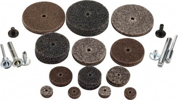 3M - 30 Piece Deburring Kit - 1/2, 1, 1-1/2 & 2" Diam Unitized Wheels in Fine, Medium & Coarse Grades, 1/8 & 1/4" Shank Diam, Aluminum Oxide & Silicon Carbide - Industrial Tool & Supply