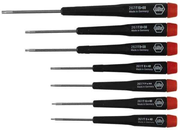 Wiha - 7 Piece T5 to T15 Micro Handle Torx Driver Set - T5, T6, T7, T8, T9, T10, T15 - Industrial Tool & Supply