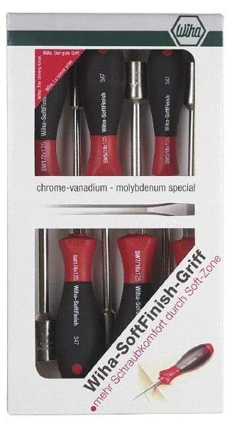 Wiha - 6 Piece 3/16 to 1/2" Nutdriver Set - Solid Shaft, Ergonomic Handle - Industrial Tool & Supply