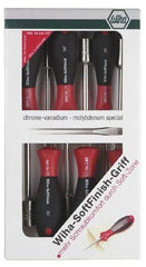 Wiha - 6 Piece 3/16 to 1/2" Nutdriver Set - Solid Shaft, Ergonomic Handle - Industrial Tool & Supply