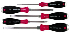 Wiha - 5 Piece Phillips & Slotted Screwdriver Set - Round Shank, Ergonomic Handle - Industrial Tool & Supply