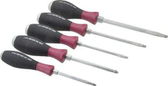Wiha - 5 Piece Phillips & Slotted Screwdriver Set - Round Shank, Ergonomic Handle, Blade Sizes: Length 80, 100, 125 & 150, Bit Sizes: Philips #1 & #2 - Industrial Tool & Supply