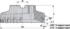 Kennametal - 6 Inserts, 3" Cut Diam, 1" Arbor Diam, 0.236" Max Depth of Cut, Indexable Square-Shoulder Face Mill - 0/90° Lead Angle, 1-3/4" High, SPHX 1205... Insert Compatibility, Series Fix-Perfect - Industrial Tool & Supply
