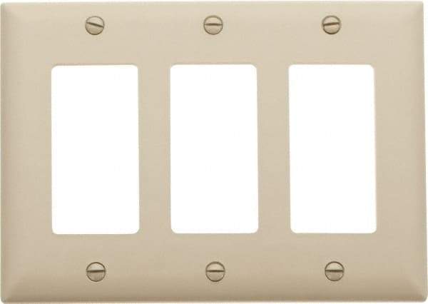 Pass & Seymour - 3 Gang, 4-1/2 Inch Long x 6.563 Inch Wide, Standard Switch Plate - Decorator Switch, Ivory, Nylon - Industrial Tool & Supply