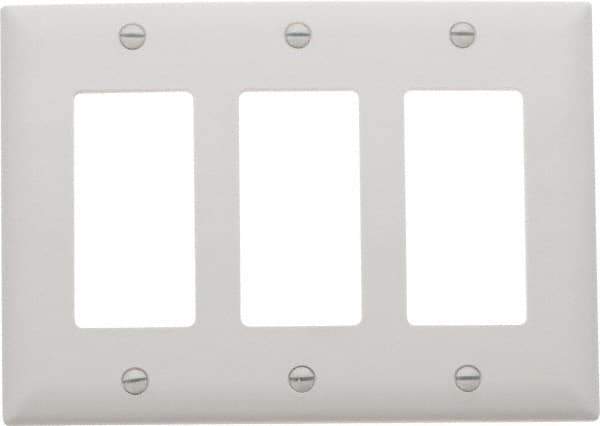 Pass & Seymour - 3 Gang, 4-1/2 Inch Long x 6.563 Inch Wide, Standard Switch Plate - Decorator Switch, White, Nylon - Industrial Tool & Supply