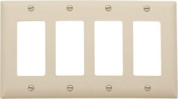 Pass & Seymour - 4 Gang, 4-1/2 Inch Long x 8-3/8 Inch Wide, Standard Switch Plate - Decorator Switch, Ivory, Nylon - Industrial Tool & Supply