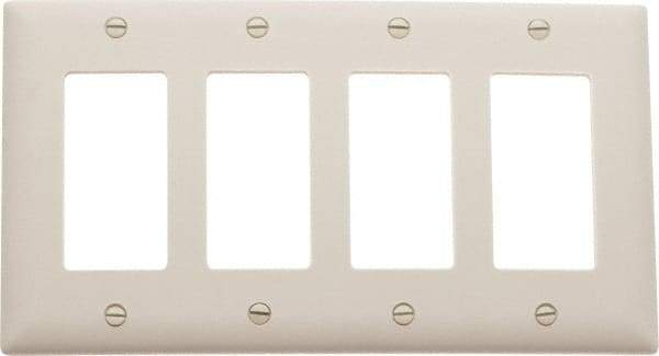 Pass & Seymour - 4 Gang, 4-1/2 Inch Long x 8-3/8 Inch Wide, Standard Switch Plate - Decorator Switch, Light Almond, Nylon - Industrial Tool & Supply