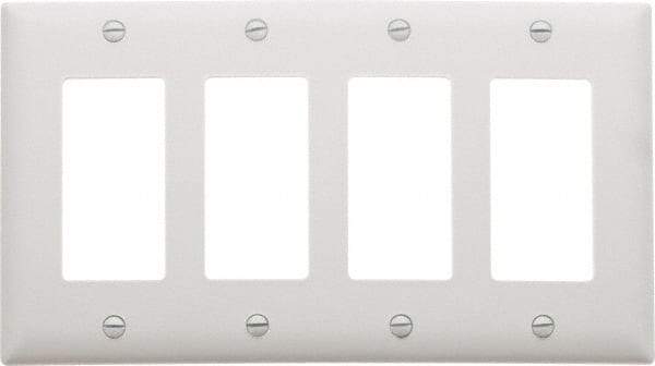 Pass & Seymour - 4 Gang, 4-1/2 Inch Long x 8-3/8 Inch Wide, Standard Switch Plate - Decorator Switch, White, Nylon - Industrial Tool & Supply