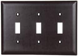 Pass & Seymour - 3 Gang, 4-1/2 Inch Long x 6.563 Inch Wide, Standard Switch Plate - Toggle Switch, Brown, Nylon - Industrial Tool & Supply