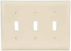 Pass & Seymour - 3 Gang, 4-1/2 Inch Long x 6.563 Inch Wide, Standard Switch Plate - Toggle Switch, Ivory, Nylon - Industrial Tool & Supply