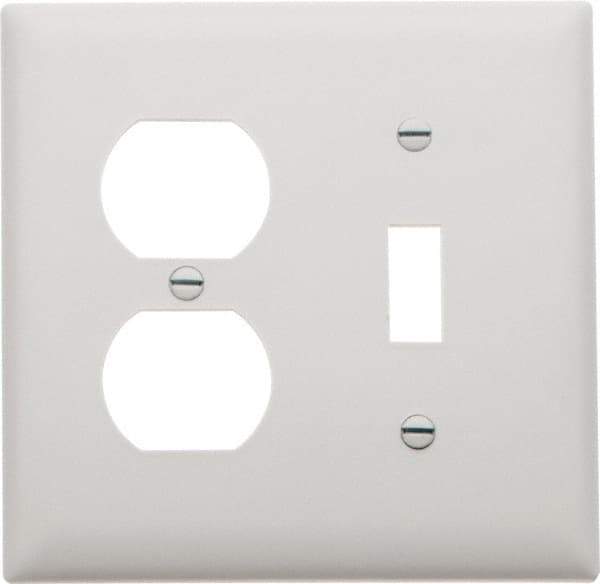 Pass & Seymour - 2 Gang, 4-1/2 Inch Long x 4-3/4 Inch Wide, Standard Combination Wall Plate - One Toggle Switch/One Duplex Outlet, White, Nylon - Industrial Tool & Supply