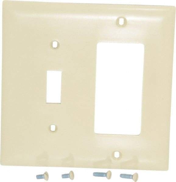 Pass & Seymour - 2 Gang, 4-1/2 Inch Long x 4-3/4 Inch Wide, Standard Combination Wall Plate - One Toggle Switch/One Decorator Switch, Ivory, Nylon - Industrial Tool & Supply