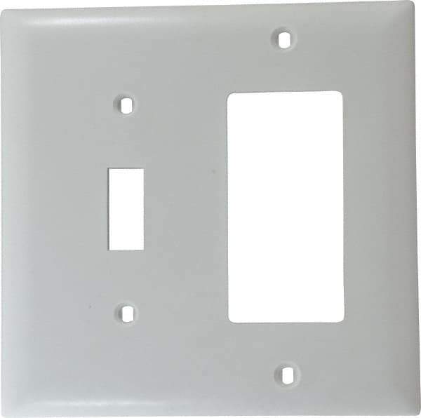 Pass & Seymour - 2 Gang, 4-1/2 Inch Long x 4-3/4 Inch Wide, Standard Combination Wall Plate - One Toggle Switch/One Decorator Switch, White, Nylon - Industrial Tool & Supply
