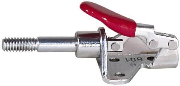 De-Sta-Co - 300 Lb Load Capacity, Flanged Base, Carbon Steel, Standard Straight Line Action Clamp - 4 Mounting Holes, 0.22" Mounting Hole Diam, 0.44" Plunger Diam, Straight Handle - Industrial Tool & Supply