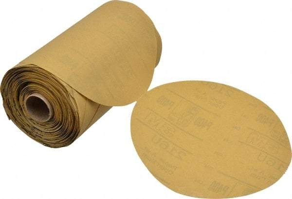 3M - 6" Diam, 400 Grit FEPA, Aluminum Oxide Adhesive PSA Disc - Extra Fine Grade, Gold, A Weighted Backing, Flexible, Use with Random Orbital Sanders - Industrial Tool & Supply