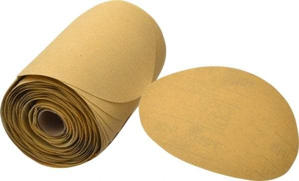 3M - 6" Diam, 120 Grit FEPA, Aluminum Oxide Adhesive PSA Disc - Fine Grade, Gold, A Weighted Backing, Flexible, Use with Random Orbital Sanders - Industrial Tool & Supply