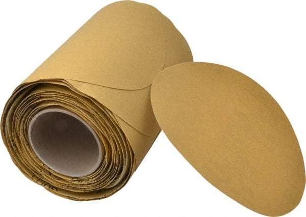 3M - 8" Diam, 100 Grit FEPA, Aluminum Oxide Adhesive PSA Disc - Fine Grade, Gold, A Weighted Backing, Flexible, Use with Random Orbital Sanders - Industrial Tool & Supply