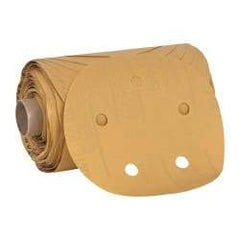 3M - 5" Diam, 320 Grit FEPA, Aluminum Oxide Adhesive PSA Disc - Extra Fine Grade, Gold, A Weighted Backing, Flexible, Use with Random Orbital Sanders - Industrial Tool & Supply