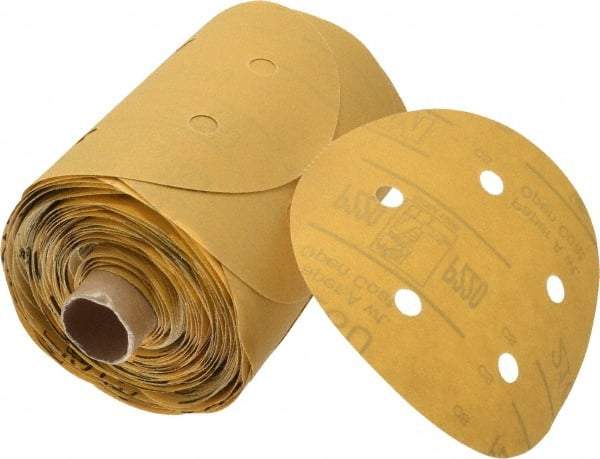 3M - 5" Diam, 220 Grit FEPA, Aluminum Oxide Adhesive PSA Disc - Very Fine Grade, Gold, A Weighted Backing, Flexible, Use with Random Orbital Sanders - Industrial Tool & Supply