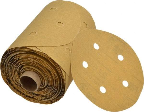 3M - 5" Diam, 180 Grit FEPA, Aluminum Oxide Adhesive PSA Disc - Very Fine Grade, Gold, A Weighted Backing, Flexible, Use with Random Orbital Sanders - Industrial Tool & Supply