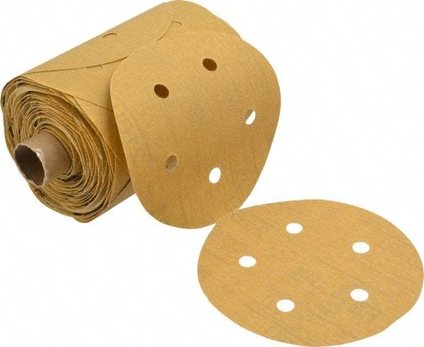 3M - 5" Diam, 120 Grit FEPA, Aluminum Oxide Adhesive PSA Disc - Fine Grade, Gold, A Weighted Backing, Flexible, Use with Random Orbital Sanders - Industrial Tool & Supply