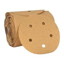 3M - 5" Diam, 80 Grit FEPA, Aluminum Oxide Adhesive PSA Disc - Medium Grade, Gold, A Weighted Backing, Flexible, Use with Random Orbital Sanders - Industrial Tool & Supply