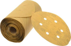 3M - 6" Diam, 320 Grit FEPA, Aluminum Oxide Adhesive PSA Disc - Extra Fine Grade, Gold, A Weighted Backing, Flexible, Use with Random Orbital Sanders - Industrial Tool & Supply