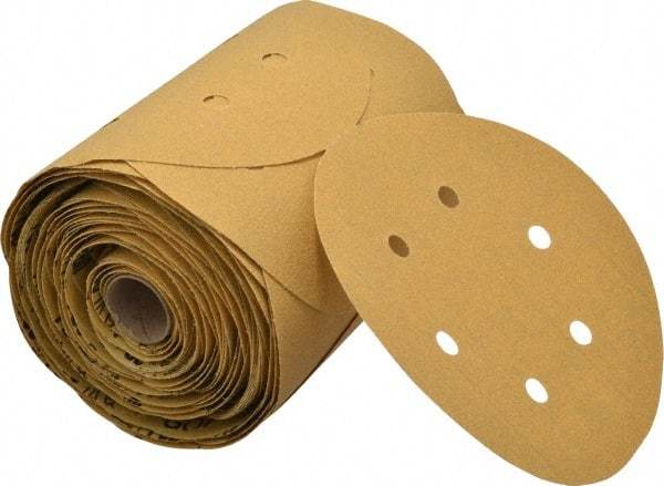 3M - 6" Diam, 80 Grit FEPA, Aluminum Oxide Adhesive PSA Disc - Medium Grade, Gold, A Weighted Backing, Flexible, Use with Random Orbital Sanders - Industrial Tool & Supply