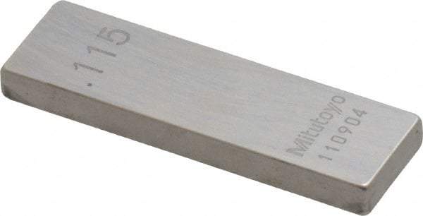Mitutoyo - 0.115" Rectangular Steel Gage Block - Accuracy Grade 0, Includes Certificate of Inspection - Industrial Tool & Supply