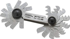 SPI - 20 Leaf, 0.4 to 6mm Pitch Range, Steel Screw Pitch Gage - 60° Thread Angle - Industrial Tool & Supply