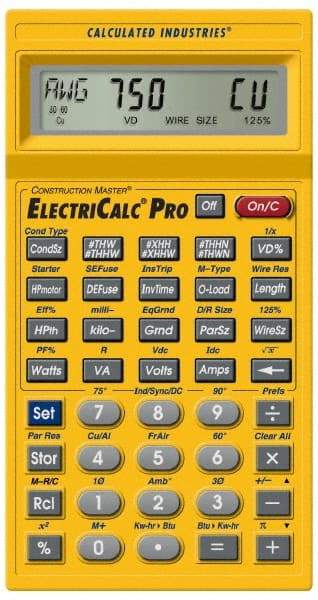 Calculated Industries - 8-Digit LCD with Annunciator-Legends 30 Function Handheld Calculator - 5/8" x 2-1/2" (15.88mm x 63.5mm) Display Size, Yellow, CR-2032 Powered, 9" Long x 8-1/2" Wide x 1-1/2" High - Industrial Tool & Supply