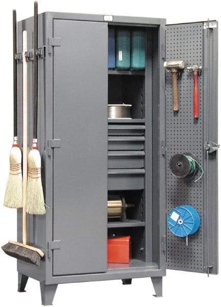 Strong Hold - 3 Shelf Pegboard Storage Cabinet - Steel, 36" Wide x 24" Deep x 78" High, Dark Gray - Industrial Tool & Supply