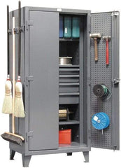 Strong Hold - 3 Shelf Pegboard Storage Cabinet - Steel, 36" Wide x 24" Deep x 78" High, Dark Gray - Industrial Tool & Supply