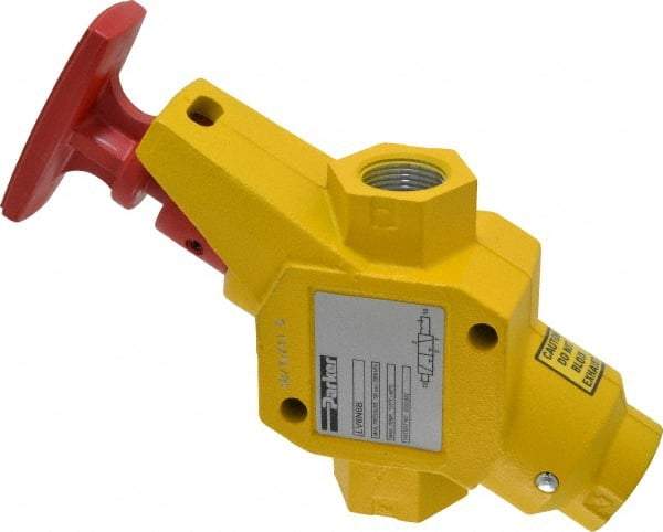 Parker - 3/4" NPT Safety Lockout Valve - 3-Way, 2 Position, Handle, 9.5 CV Rate, 250 Max psi & 160°F Max Temp - Industrial Tool & Supply