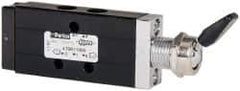 Parker - 1/8" NPT Mechanically Operated Air Valve - 4-Way, 2 Position, Toggle, 0.2 CV Rate, 150 Max psi & 175°F Max Temp - Industrial Tool & Supply
