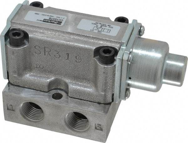 Parker - 1.5 CV Rate, 3/8" NPT Inlet HD Mechanical Oper Valve - 4 Way, 2 Position, 3/8" NPT Outlet, 150 Max psi, Air Pilot Spring Return - Industrial Tool & Supply