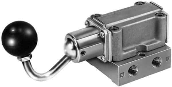 Parker - 3/8" NPT Mechanically Operated Air Valve - 4-Way, 3 Position, Hand Toggle-Locking, 1.5 CV Rate, 150 Max psi & 160°F Max Temp - Industrial Tool & Supply
