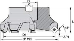 Kennametal - 50.04mm Cut Diam, 3/4" Arbor Hole, 6.6mm Max Depth of Cut, 45° Indexable Chamfer & Angle Face Mill - 3 Inserts, SEKT 1404... Insert, Right Hand Cut, 3 Flutes, Series KSSM - Industrial Tool & Supply