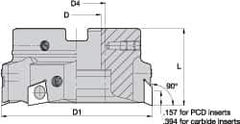 Kennametal - 6 Inserts, 3" Cut Diam, 1" Arbor Diam, 0.394" Max Depth of Cut, Indexable Square-Shoulder Face Mill - 0/90° Lead Angle, 1-3/4" High, BGHX 15L5... Insert Compatibility, Through Coolant, Series Fix-Perfect - Industrial Tool & Supply