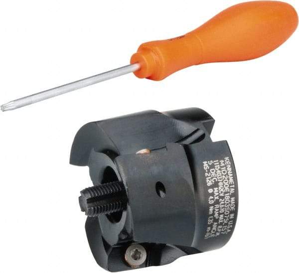 Kennametal - 3 Inserts, 2" Cut Diam, 3/4" Arbor Diam, 18.03mm Max Depth of Cut, Indexable Square-Shoulder Face Mill - 0/90° Lead Angle, 40.01mm High, EC18.., EP18.. Insert Compatibility, Through Coolant, Series Mill 1-18 - Industrial Tool & Supply