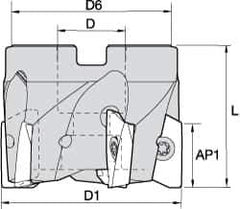 Kennametal - 7 Inserts, 2-1/2" Cut Diam, 3/4" Arbor Diam, 14.22mm Max Depth of Cut, Indexable Square-Shoulder Face Mill - 0/90° Lead Angle, 40mm High, EC14.., EP14.. Insert Compatibility, Through Coolant, Series Mill 1-14 - Industrial Tool & Supply