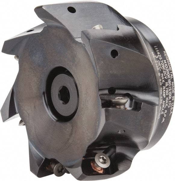 Kennametal - 7 Inserts, 3" Cut Diam, 1" Arbor Diam, 18.03mm Max Depth of Cut, Indexable Square-Shoulder Face Mill - 0/90° Lead Angle, 1-3/4" High, EC18.., EP18.. Insert Compatibility, Through Coolant, Series Mill 1-18 - Industrial Tool & Supply