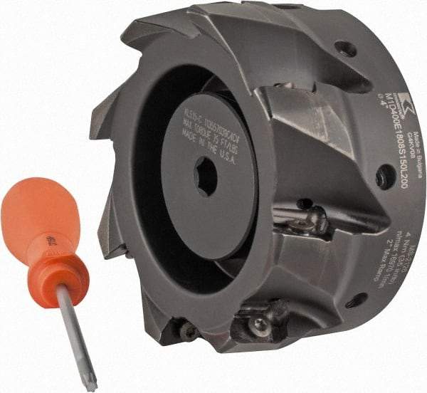 Kennametal - 8 Inserts, 4" Cut Diam, 1-1/2" Arbor Diam, 18.03mm Max Depth of Cut, Indexable Square-Shoulder Face Mill - 0/90° Lead Angle, 2" High, EC18.., EP18.. Insert Compatibility, Through Coolant, Series Mill 1-18 - Industrial Tool & Supply